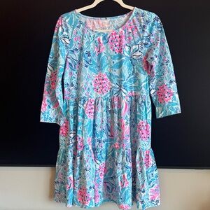 Lilly Pulitzer Blue and Pink Floral Tiered Midi Dress